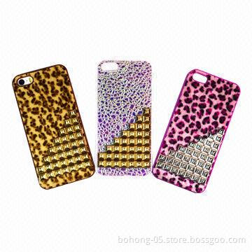 PC Cases for iPhone 5S, Leather Leopard Hair + PC Rivets Stickers, Various Colors Available